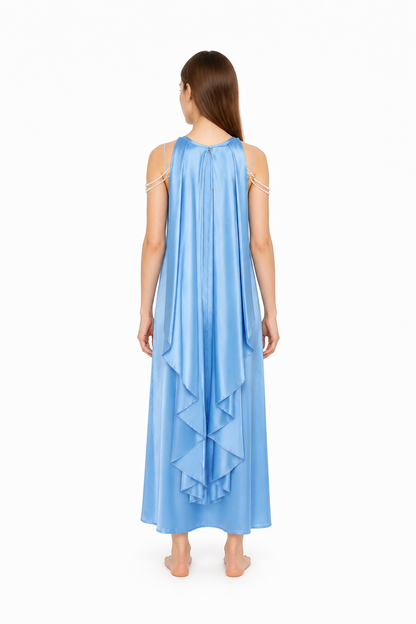 Long Light Blue Dress with Thin Straps back view
