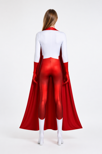 Cosplay Jumpsuit with Cape, Red and White back view