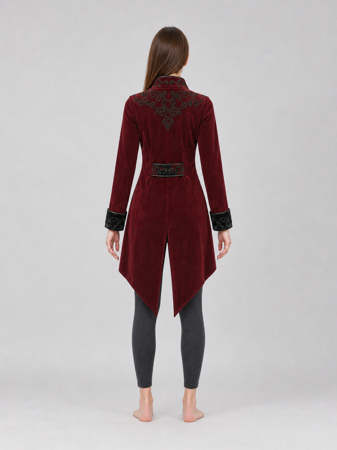Embroidered Tailcoat, Burgundy with Black