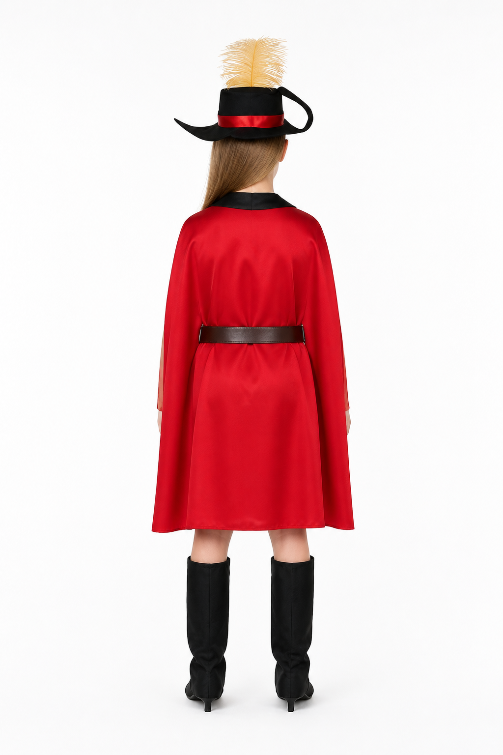 Red Carnival Costume with Cape and Hat back view