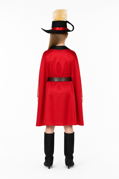 Red Carnival Costume with Cape and Hat back view