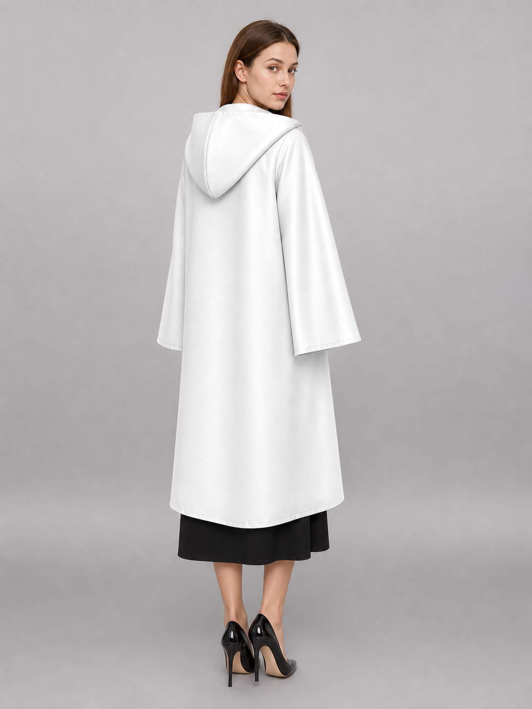 White Medieval Hooded Costume Cloak