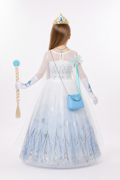 Snow Queen Costume with Dress and Crown back view
