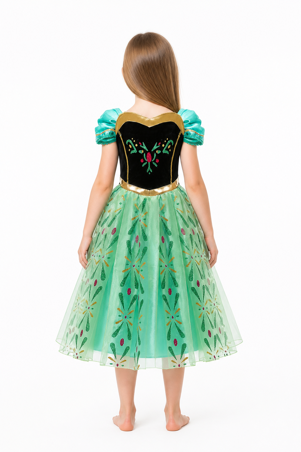 Princess Dress with Full Skirt and Puff Sleeves back view