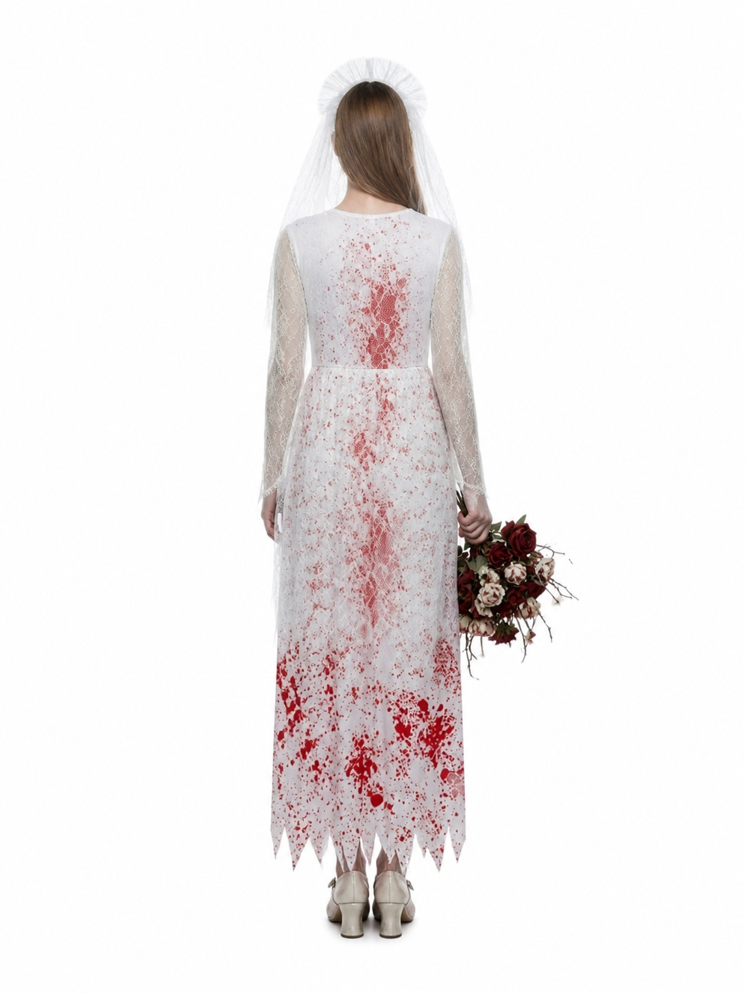 Lace Dress with a Jagged Hem and Red Spots back view