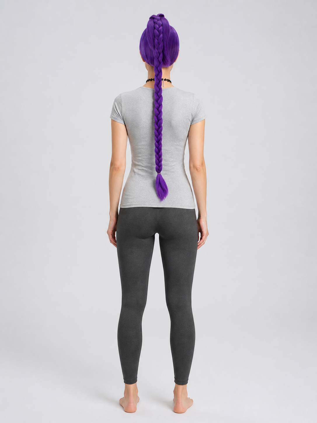 Purple Carnival Wig with Long Braid for Halloween back view