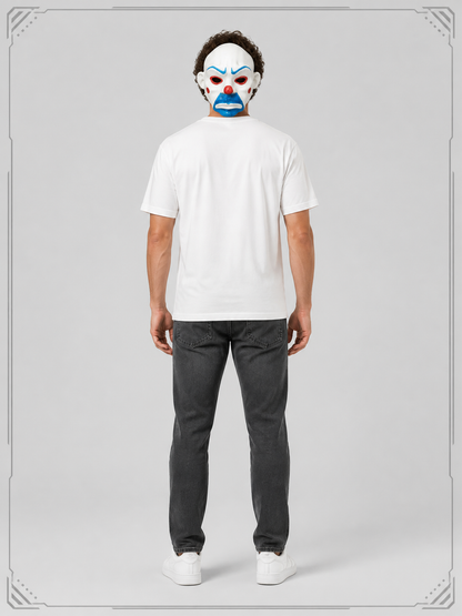 White, Red, and Blue Carnival Clown Mask for Halloween back view