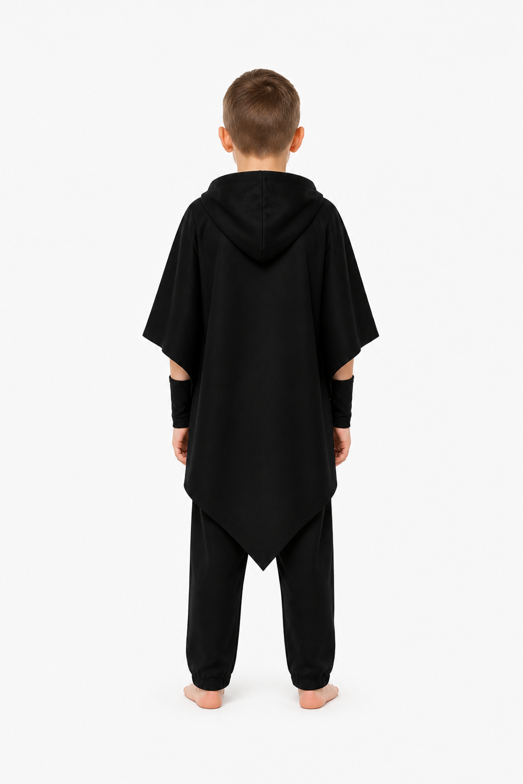Long Black Hooded Masquerade Costume back view
