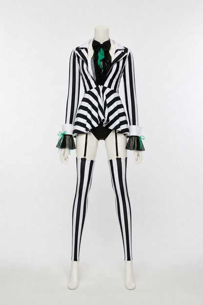 Striped Clown Costume with Skirt for Halloween back view