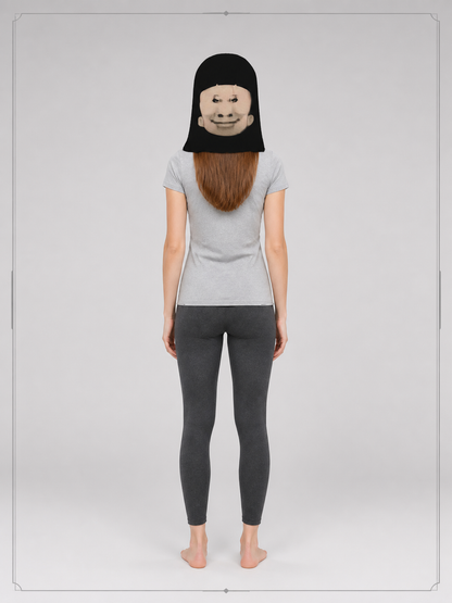 Black Halloween Mask with a Flesh-Colored Face, 3D Design back view