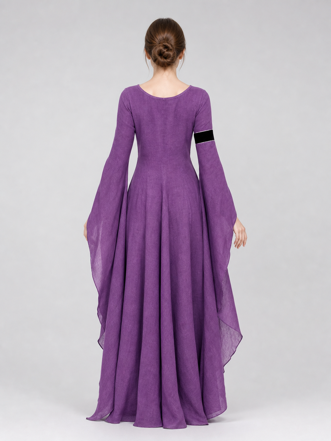 Purple Floor-Length Dress with Long Sleeves
