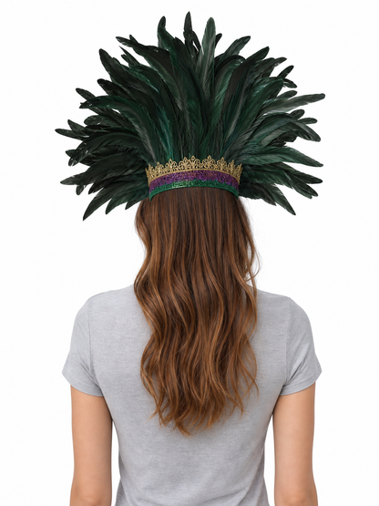 Masquerade headdress with green feathers