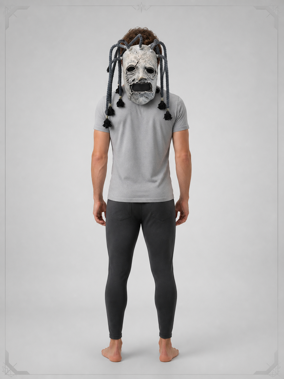 Gray and White Halloween Mask with Black Cords back view
