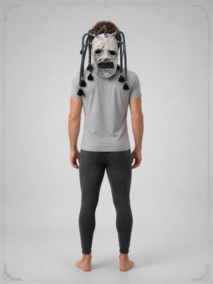 Gray and White Halloween Mask with Black Cords back view