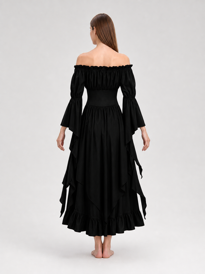 Black Gothic Maxi Dress with Corset Lacing