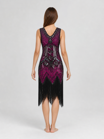 1920s-Style Flapper Dress with Fringe and Sequins