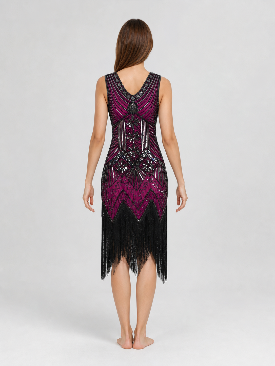 1920s-Style Flapper Dress with Fringe and Sequins