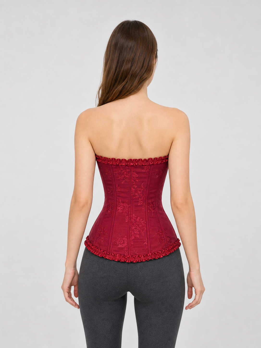 Strapless Ruffled Lace-Up Corset