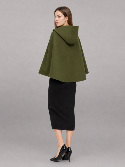 Triangular Hooded Cape, Olive Green
