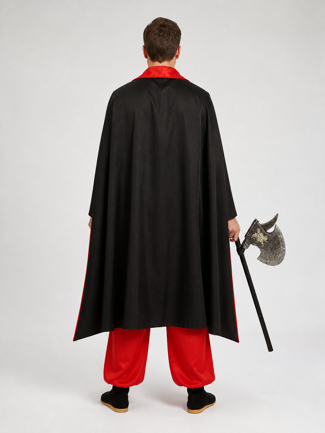 Carnival Costume with Horse Mask, Cape, and Horns back view