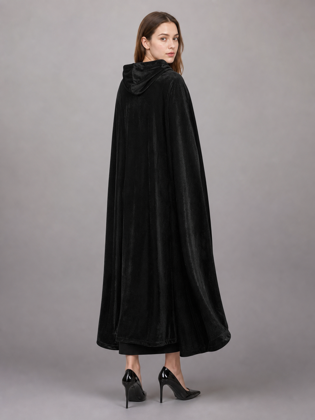 Black medieval hooded costume cloak