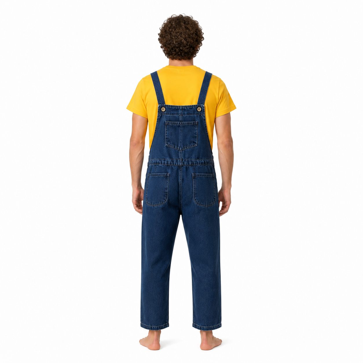 Kids’ Set with T-Shirt and Blue Bib Overalls back view