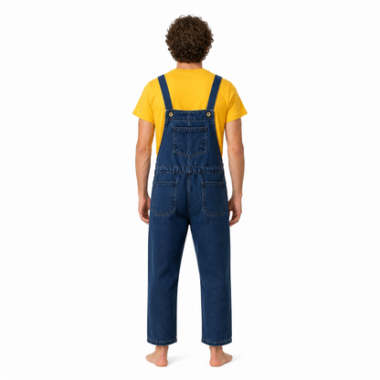 Kids’ Set with T-Shirt and Blue Bib Overalls back view
