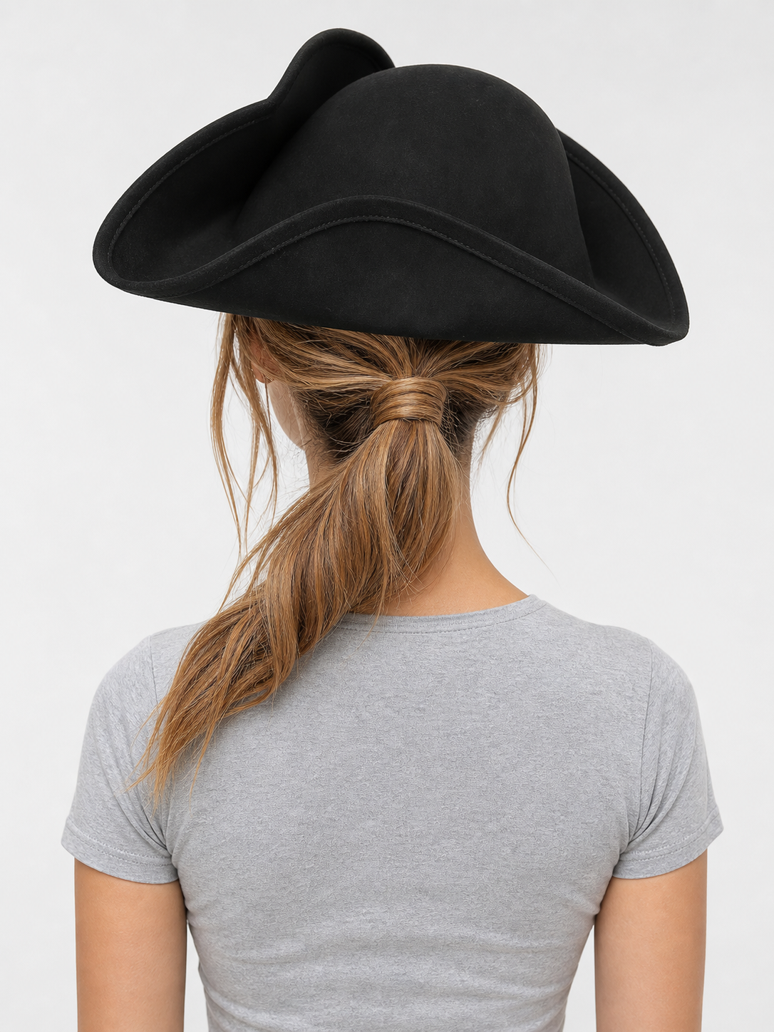1pc Black Pirate Hat, Women's Three-Cornered Tricorn Costume Cap with Wide Curved Brim and Structured Crown for Cosplay, Halloween Parties and Themed Events