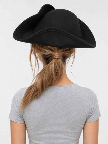 1pc Black Pirate Hat, Women's Three-Cornered Tricorn Costume Cap with Wide Curved Brim and Structured Crown for Cosplay, Halloween Parties and Themed Events