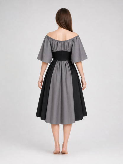 Gothic Dress with Corset, Ruffles, and Lace-Up Detail