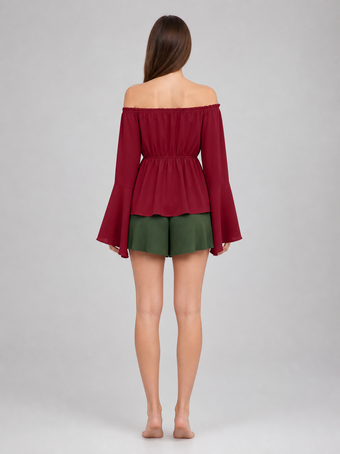 Off-the-Shoulder Blouse with Flared Cuffs
