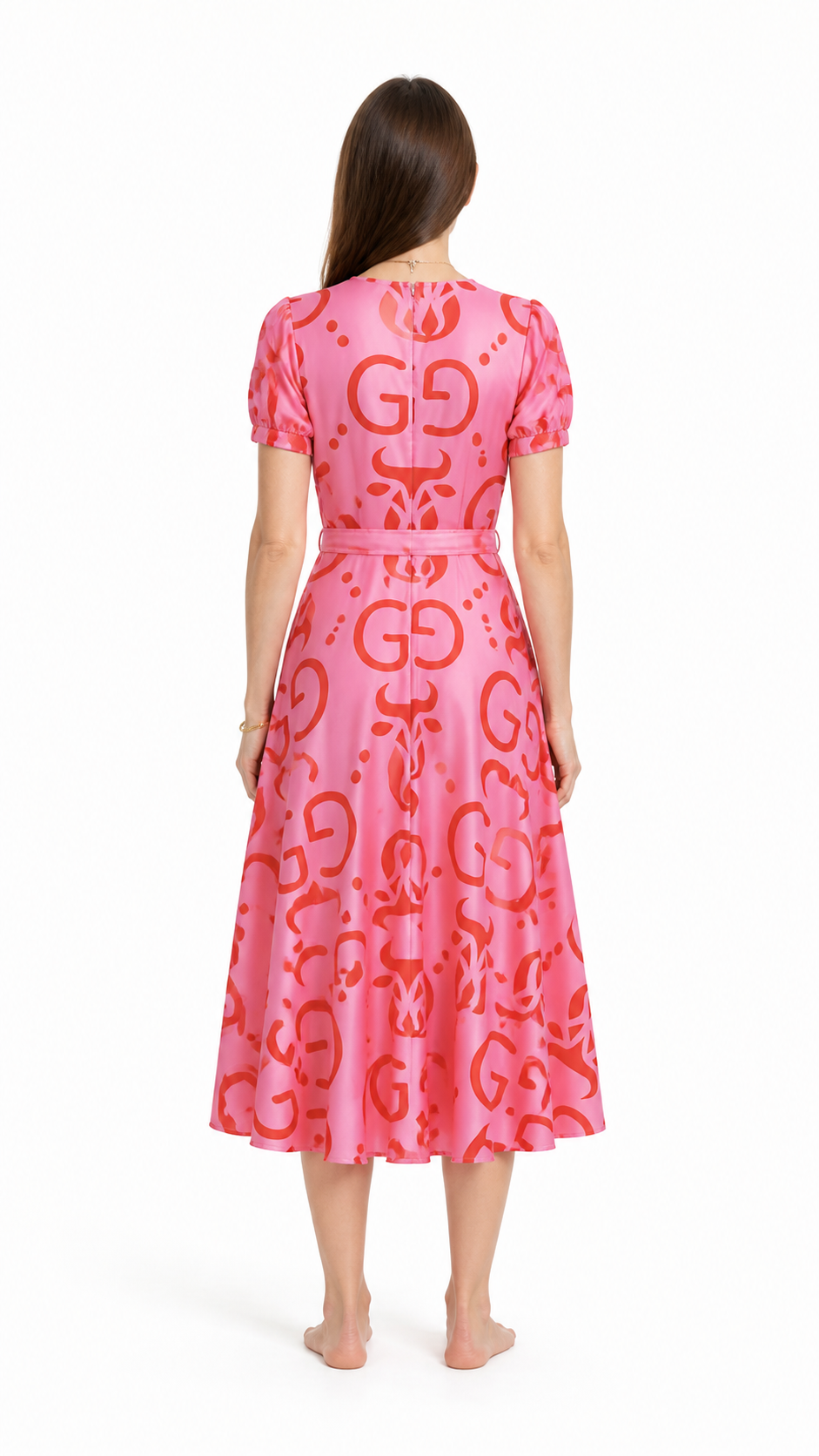 Red Pattern Dress with Belt for Zootopia Cosplay back view
