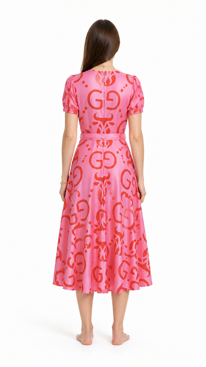 Red Pattern Dress with Belt for Zootopia Cosplay back view