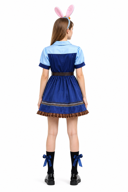 Halloween Bunny Police Officer Costume Dress back view