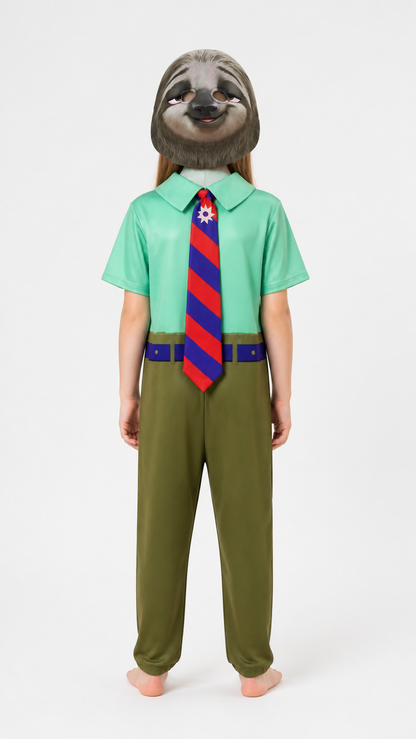 Sloth Jumpsuit with Tie and Belt, Carnival Costume back view