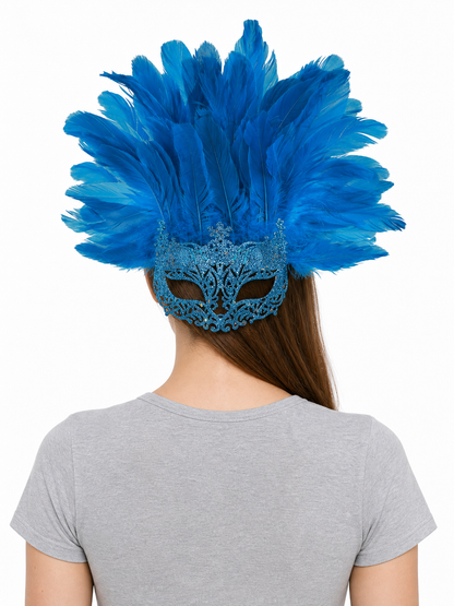 Carnival Eye Mask with Blue Feathers