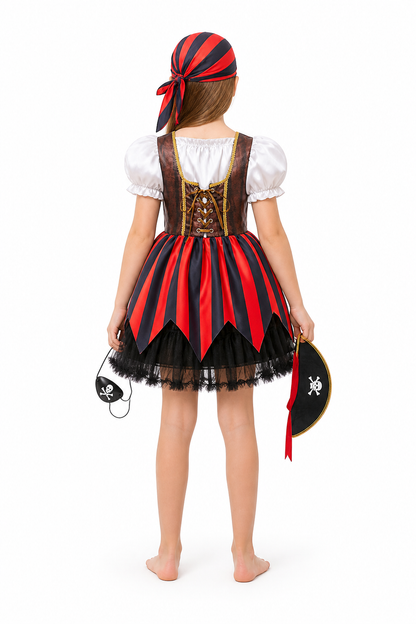 Pirate Costume for Girls with Dress, Hat, and Eye Patch back view