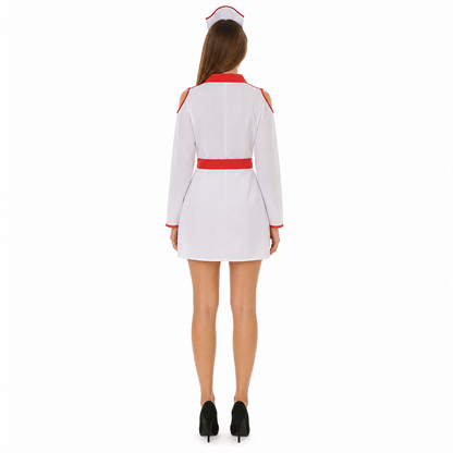 White Medical Costume with Red Trim back view
