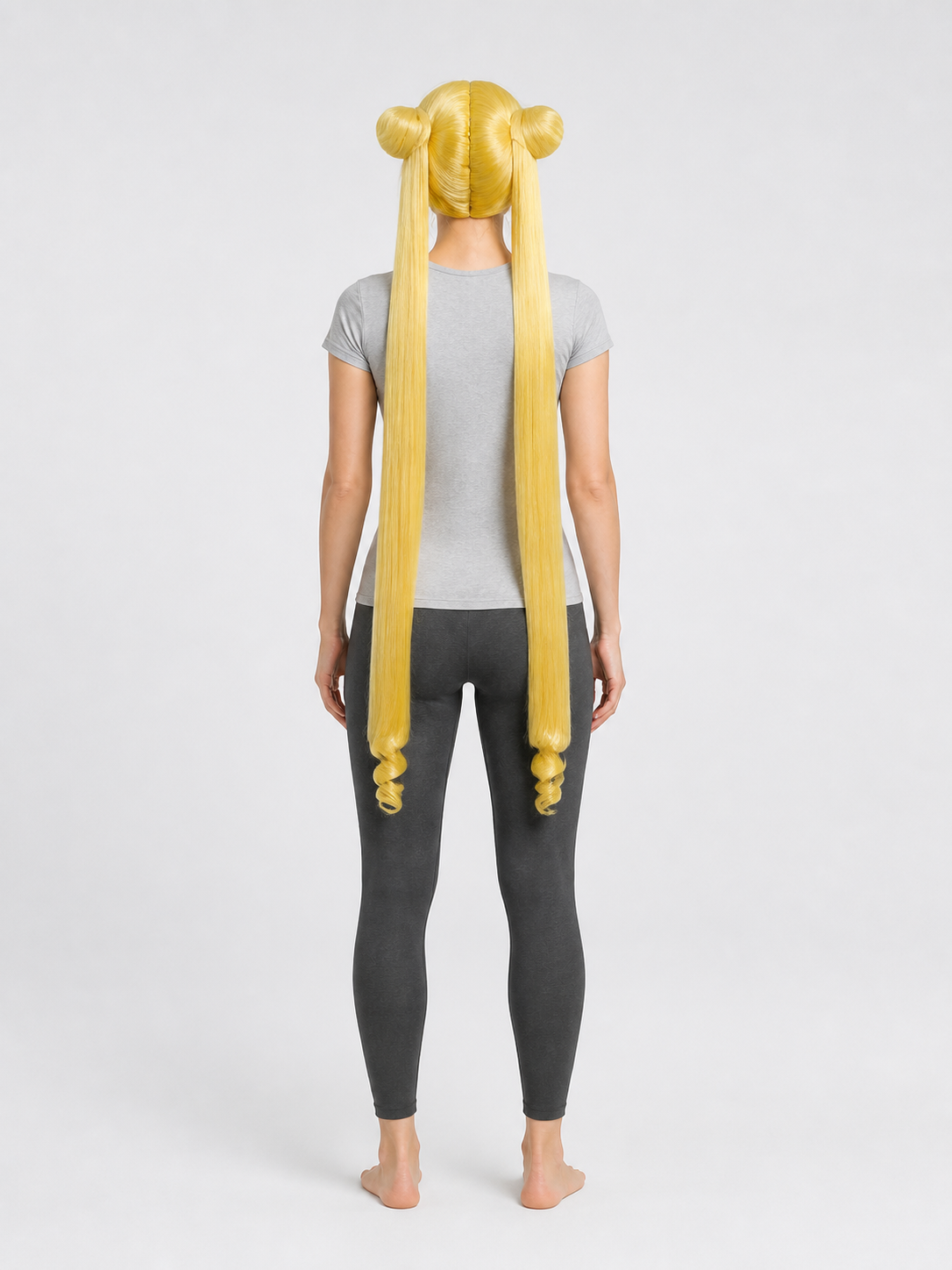 Blonde Anime Wig with Bangs, Double Buns for Cosplay back view
