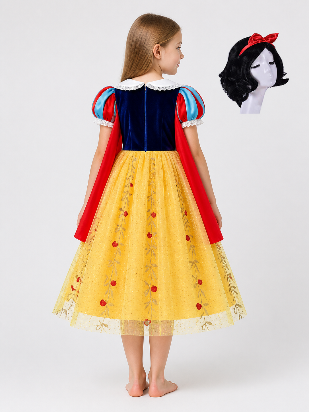 Princess Costume with Cape and Wig back view