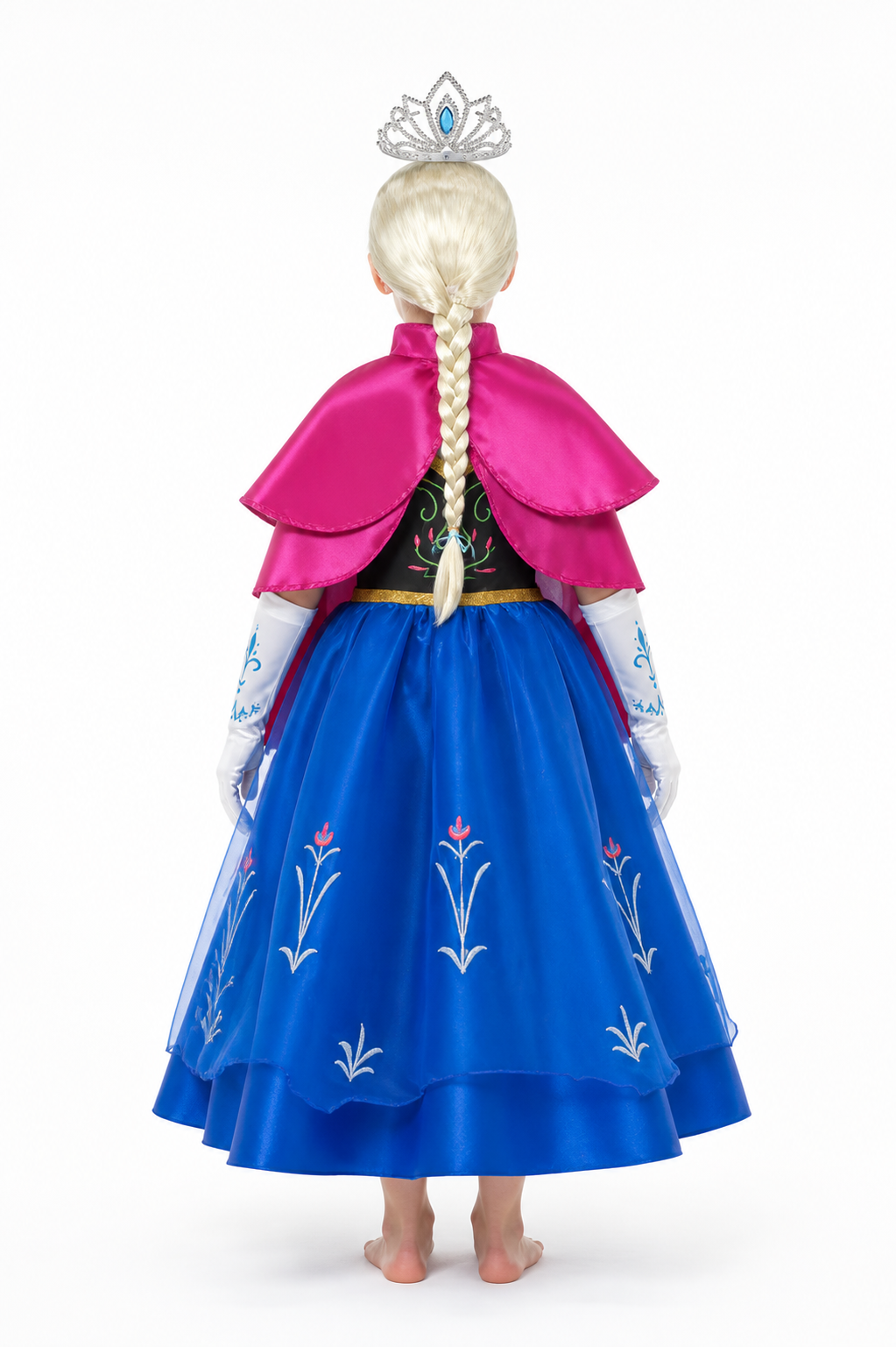 Children's Snow Queen Costume with Cape and Crown back view