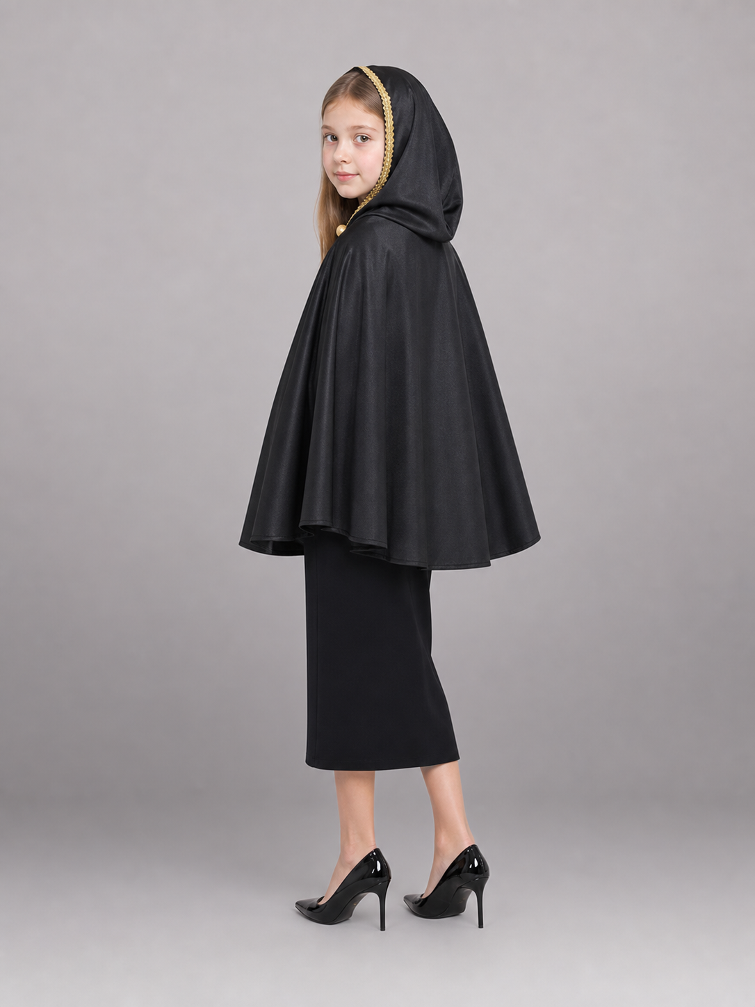 Black Carnival Cloak with Hood and Belt