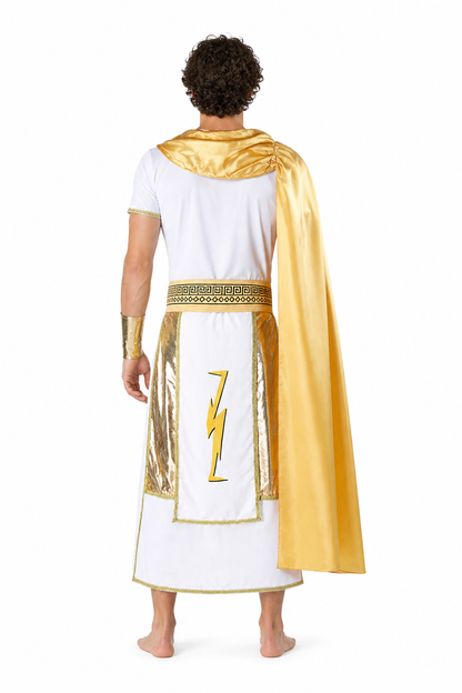 Greek God Costume with Trident and Cape back view