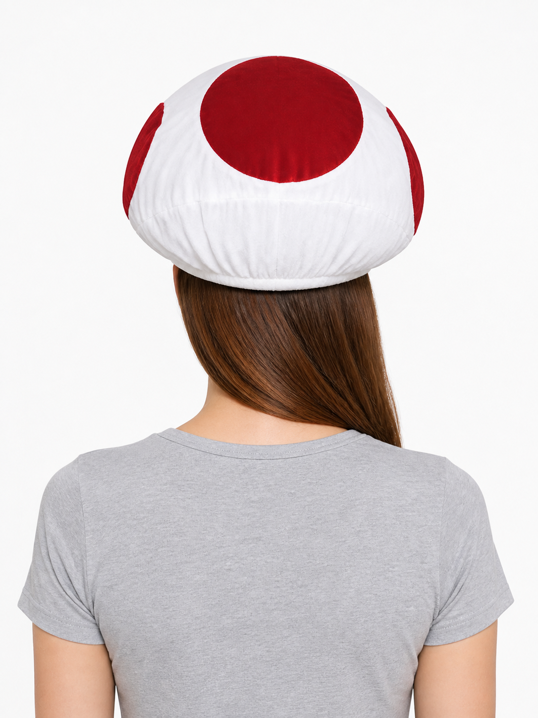 Red and White Mushroom Costume Hat back view