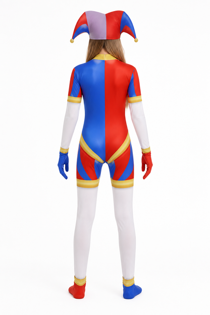 Clown Costume Jumpsuit with Hood and Gloves back view