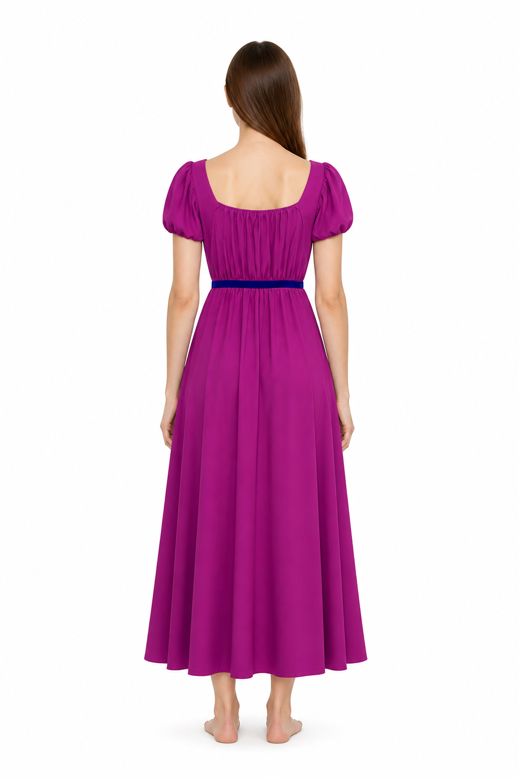 Long Fitted Dress with Puff Sleeves back view