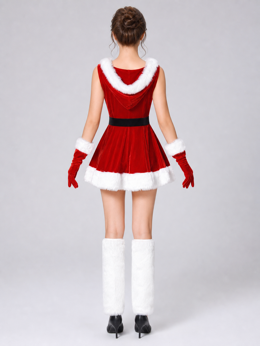 New Year's Costume with Red Dress and White Trim back view