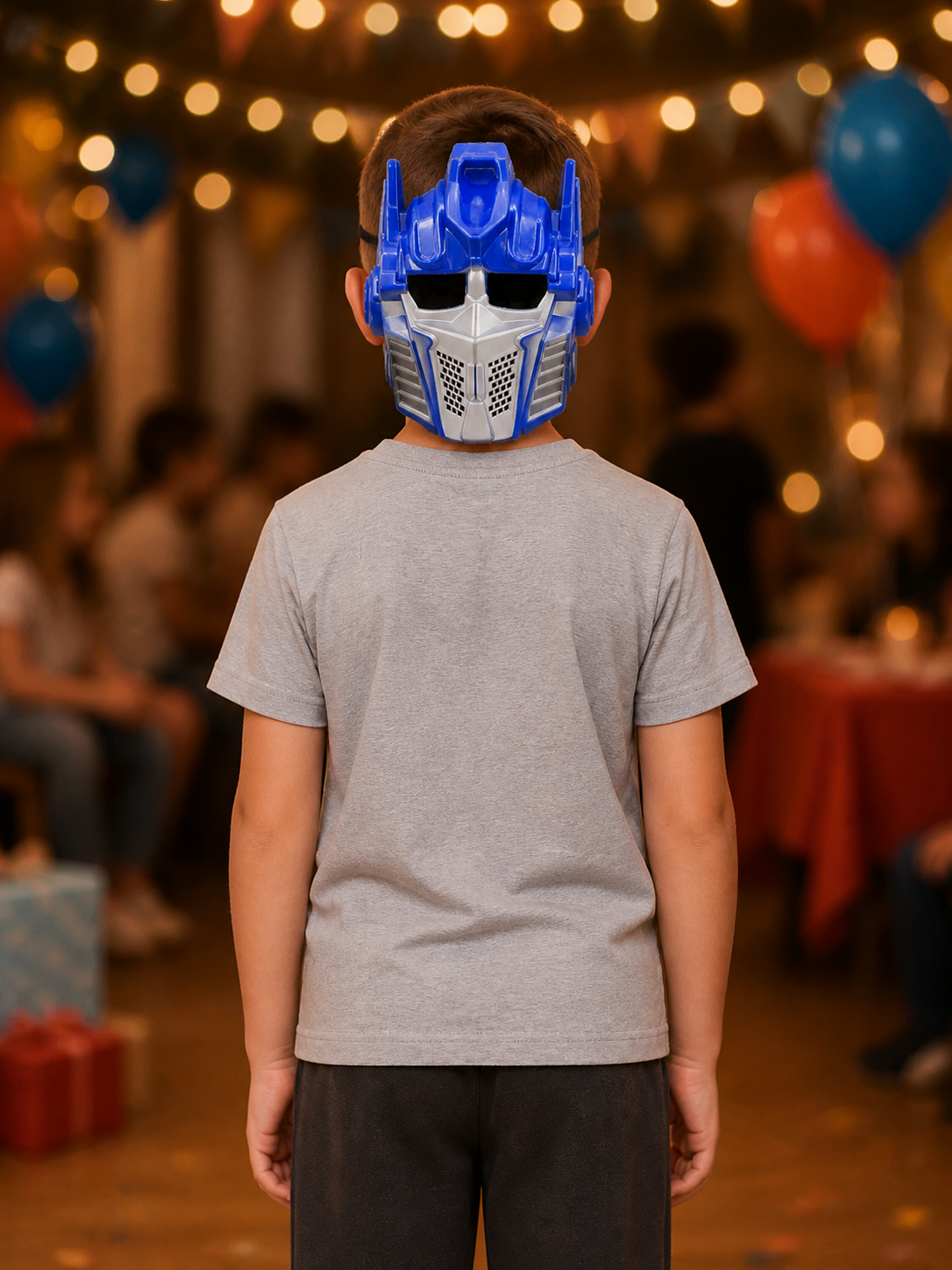 Robot-Style Carnival Mask, Blue, White, and Black