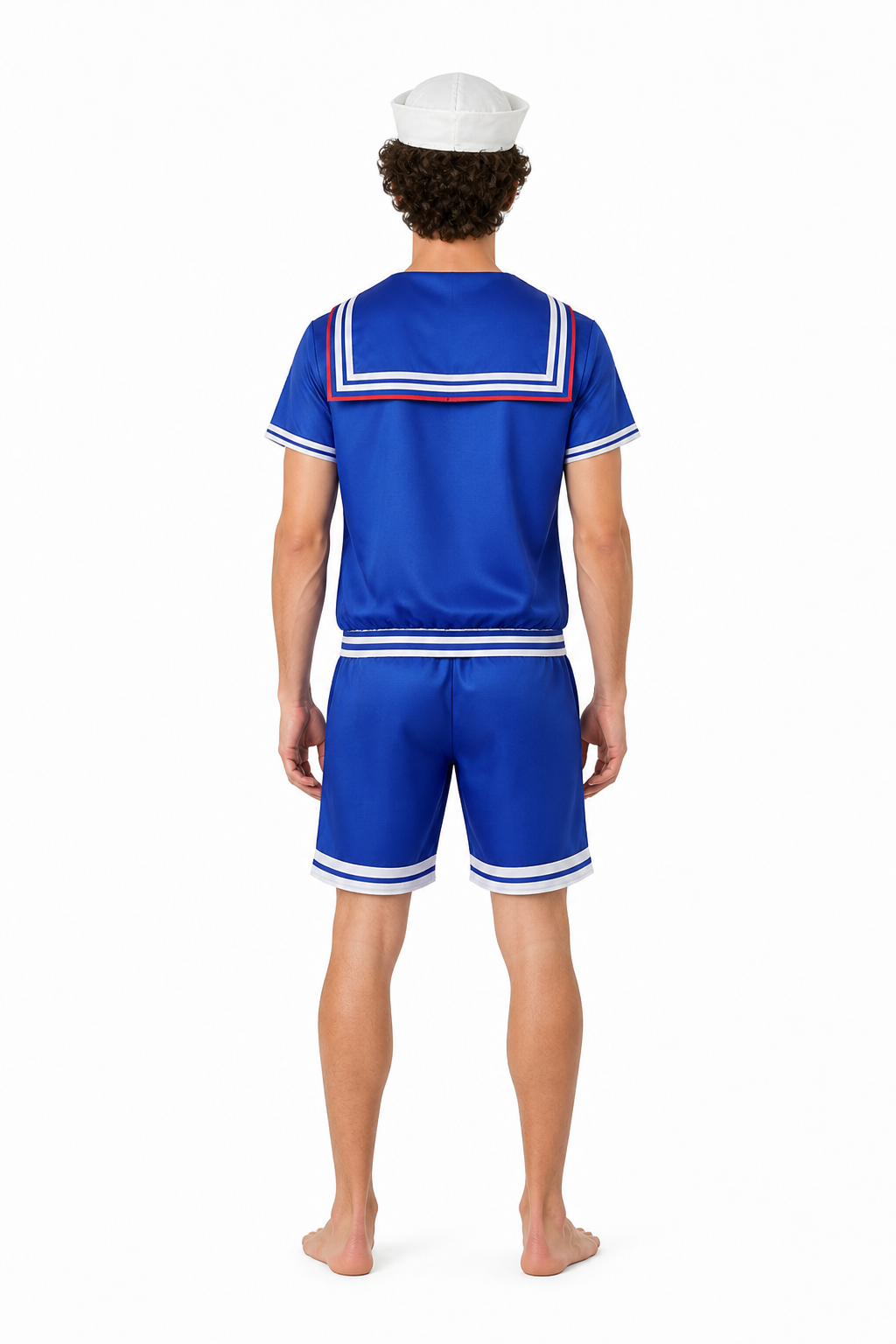 Children's striped sailor costume with cap back view