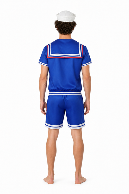Children's striped sailor costume with cap back view